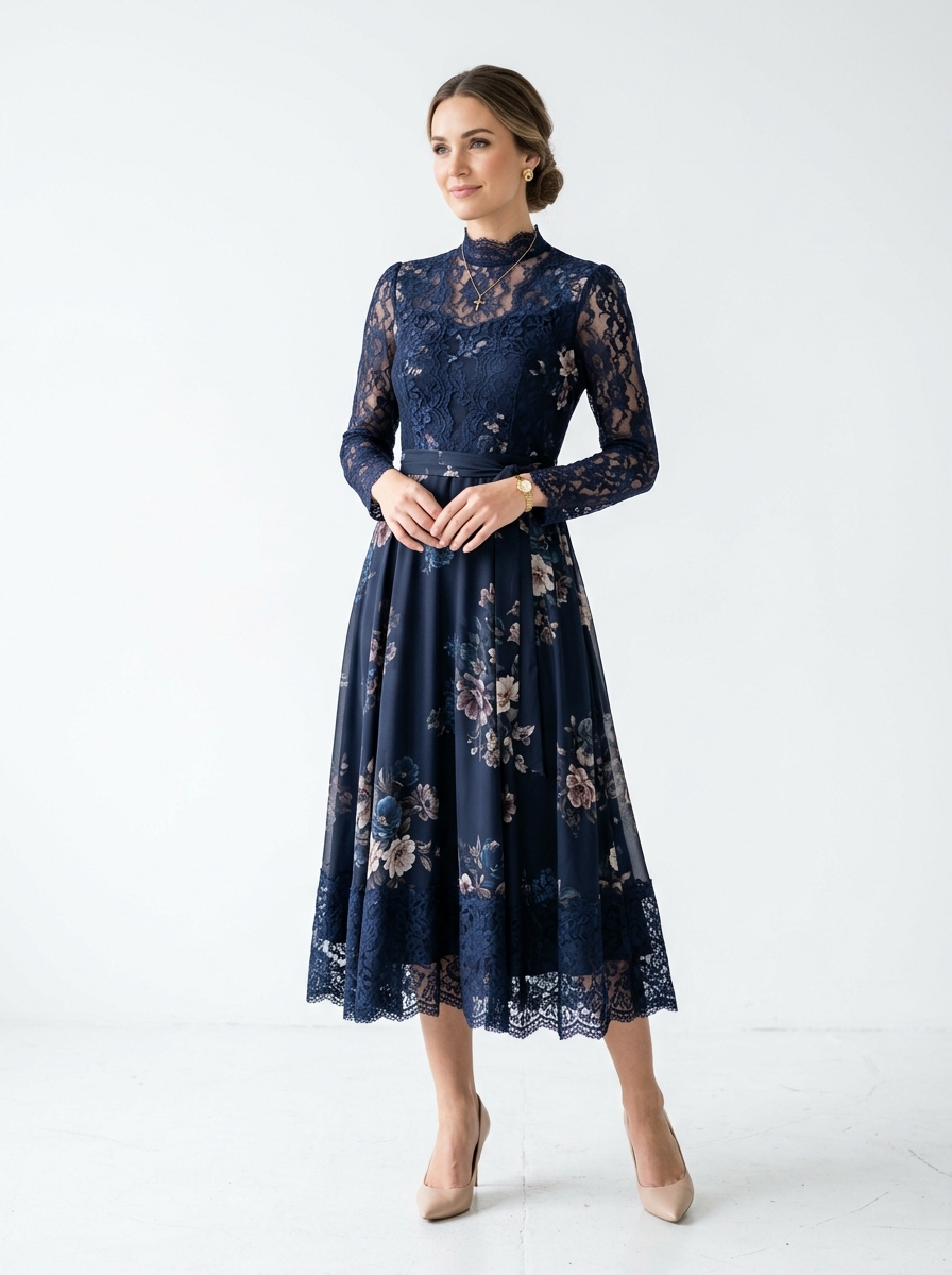Vestido Midi Rendado Elegance